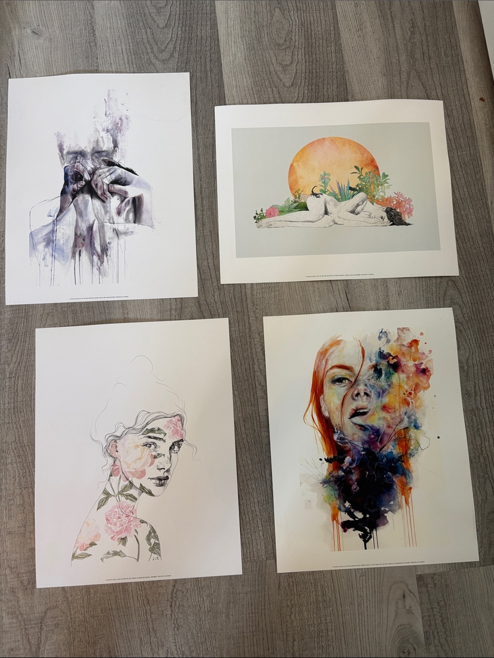 Contemporary Floral & Watercolor Portrait Art Print Set - White